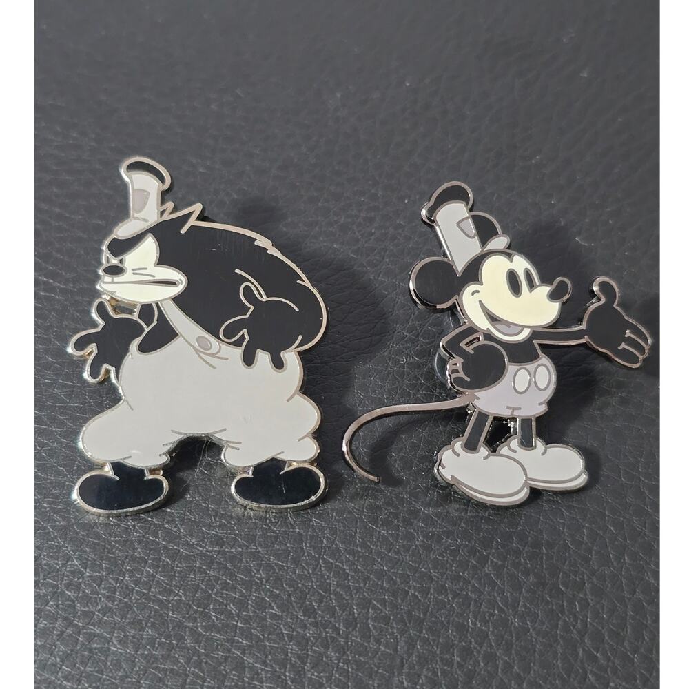 Disney Mickey Mouse Pete Pin Set of 2 Black White Character Trading Pins